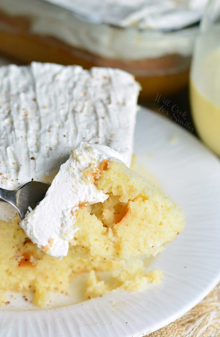 Eggnog Poke Cake on a plate 