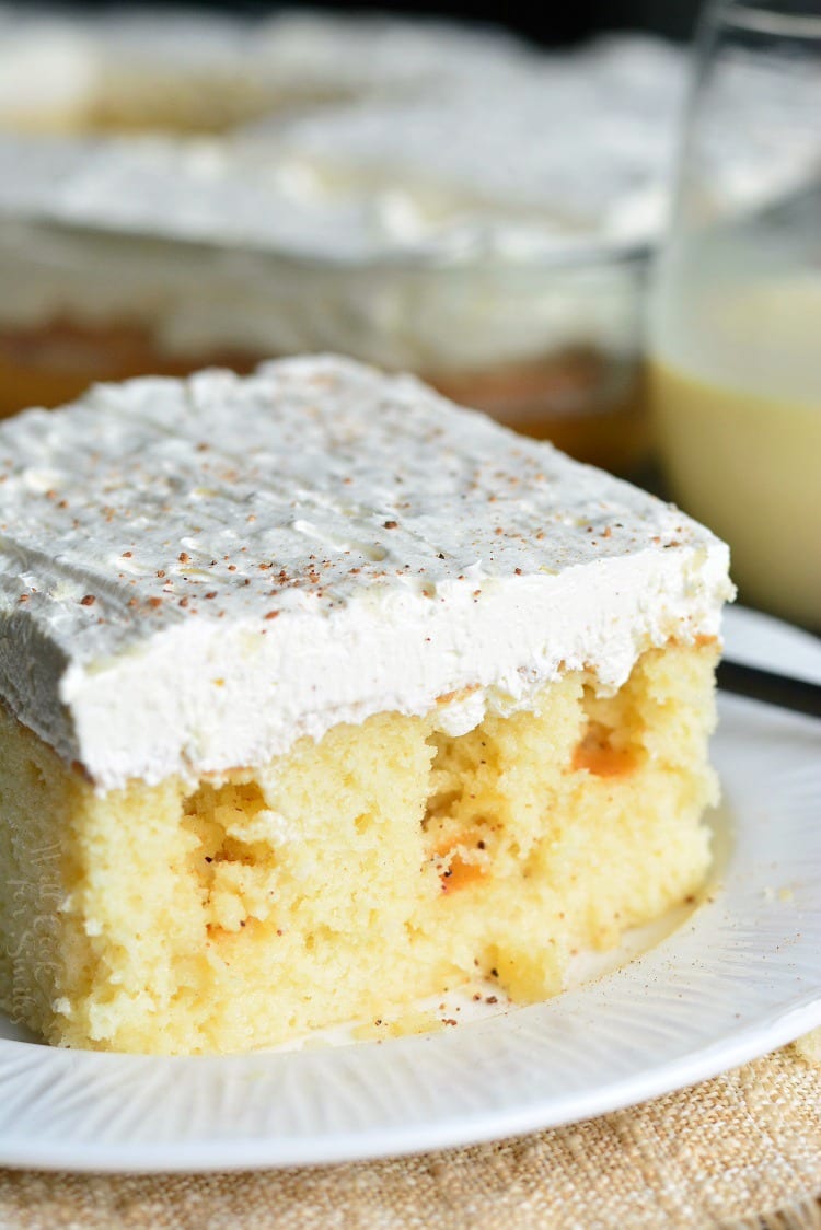 Eggnog Poke Cake on a plate 