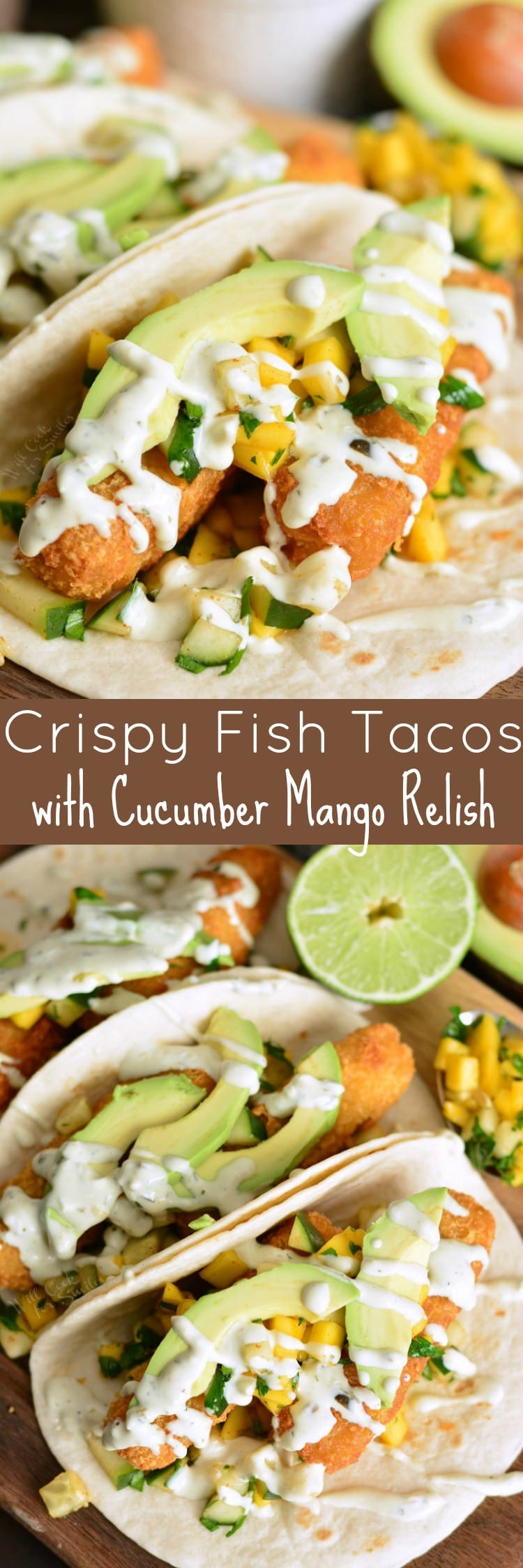 Crispy Fish Tacos with Cucumber Mango Relish collage 
