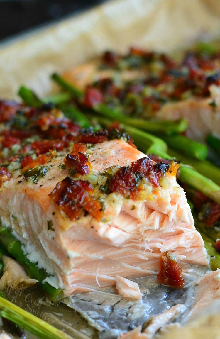 Sun Dried Tomato Lemon Baked Salmon and Asparagus Will Cook For Smiles