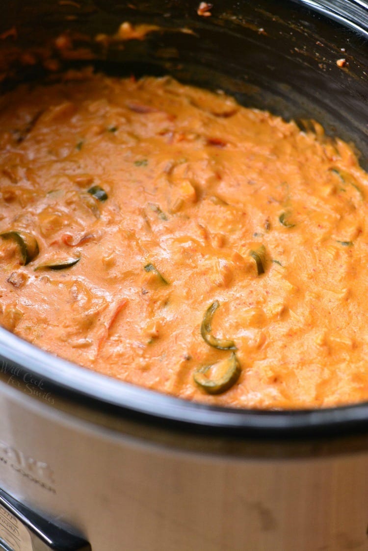 Slow Cooker Chicken Enchilada Cheese Dip. The BEST dip you will ever try! #slowcookerdip #cheesedip #chickenenchilada