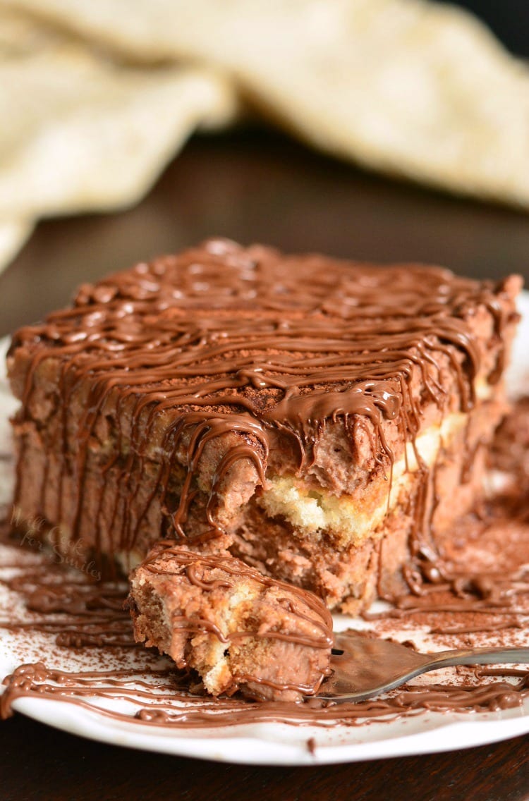 Easy Nutella Tiramisu on a plate with a fork 