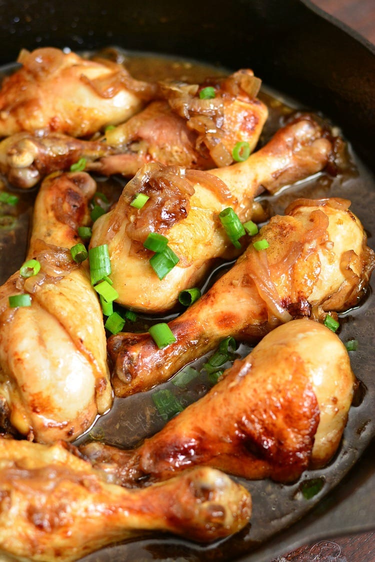 Honey Guinness Chicken Drumsticks in a pan 