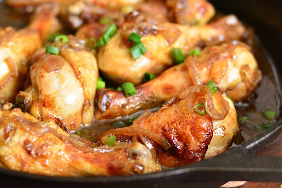 Honey Guinness Chicken Drumsticks in a pan 