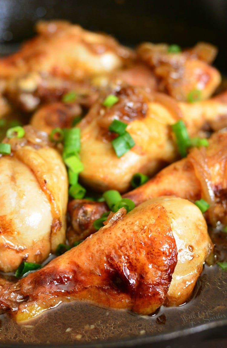 Honey Guinness Chicken Drumsticks in a pan 