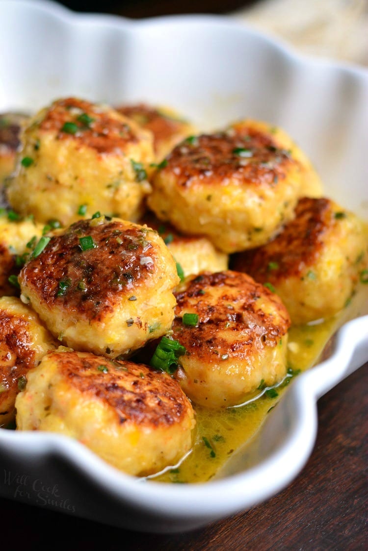 Shrimp Scampi Meatballs in a bowl 