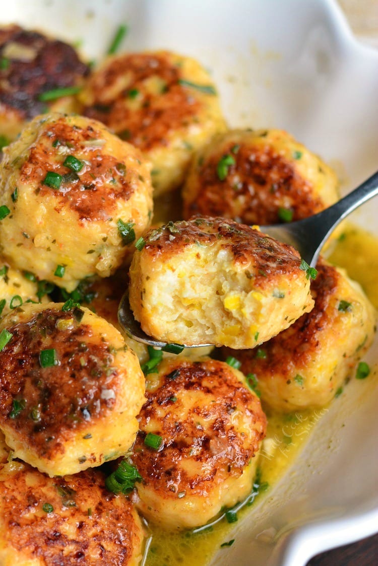 Shrimp Scampi Meatballs in a bowl 