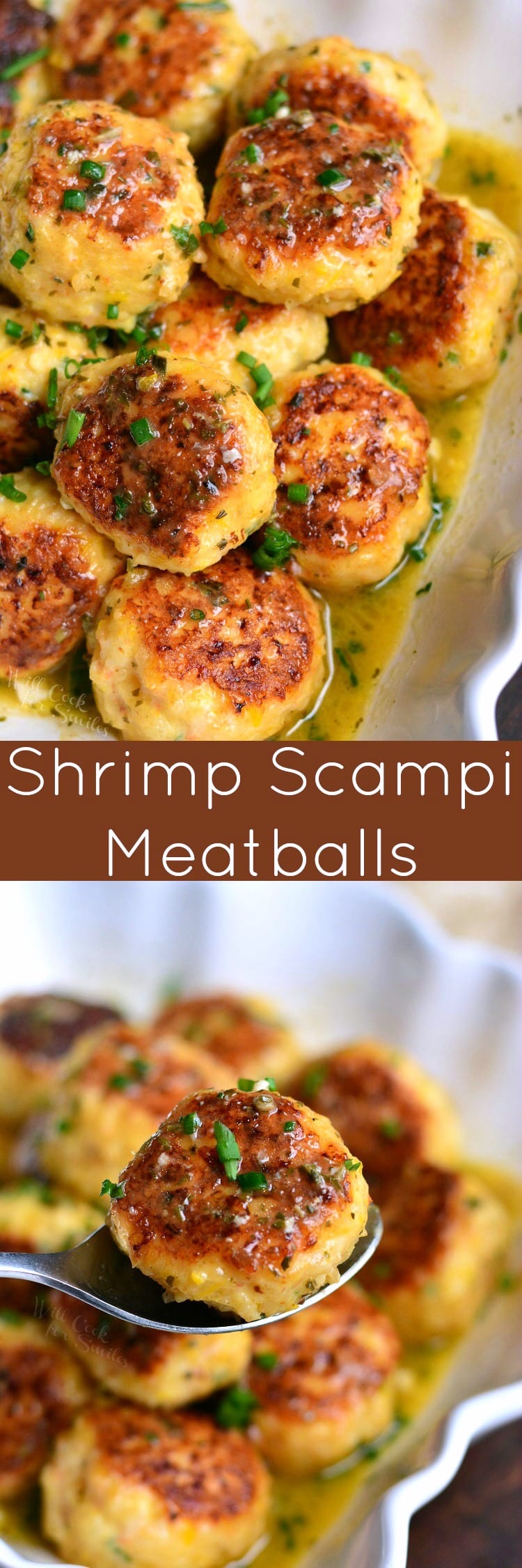 Shrimp Scampi Meatballs in a bowl collage 
