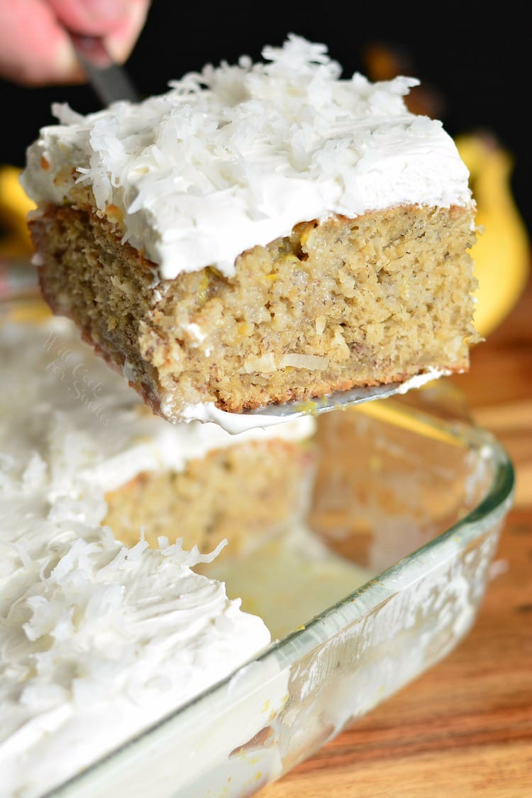 lifting a piece of cake out of a cake pan 