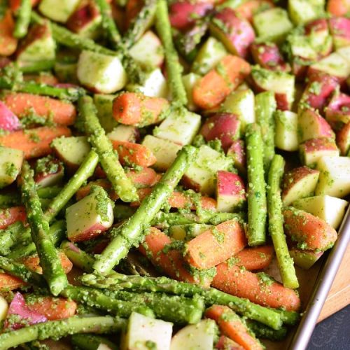 Pesto Roasted Potatoes Carrots and Asparagus Will Cook For Smiles