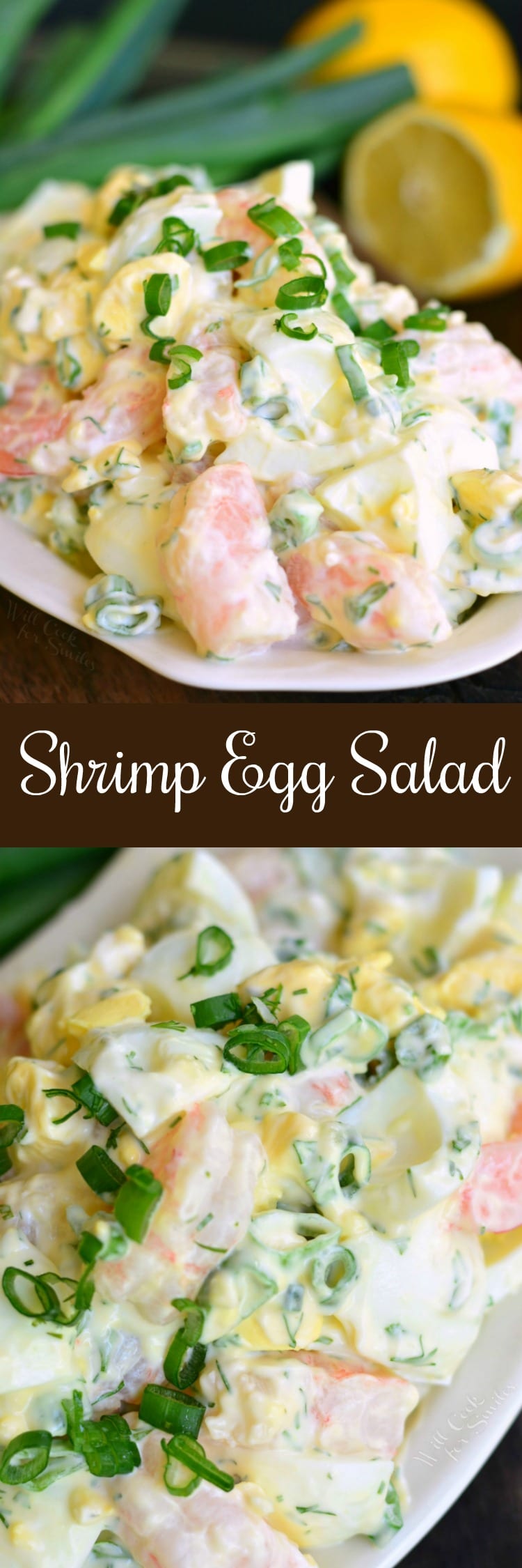 Shrimp Egg salad in a bowl collage 