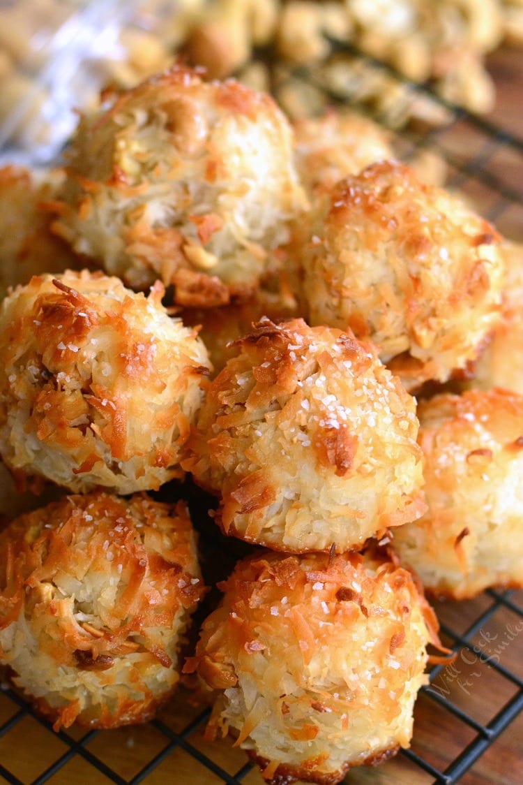 Salted Cashew Coconut Macaroons on a cooling rack 