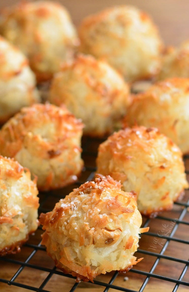 Salted Cashew Coconut Macaroons on a cooling rack 