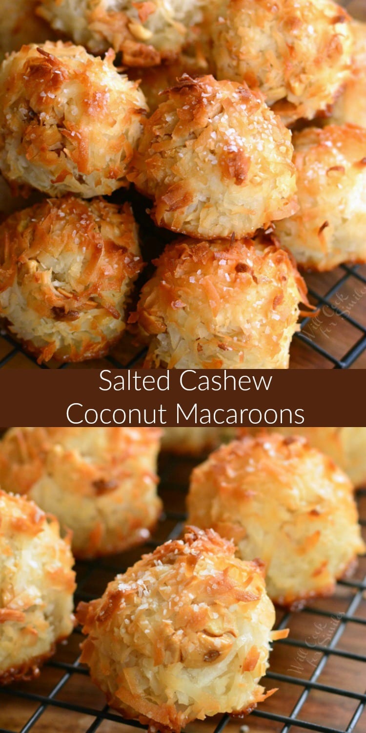 Salted Cashew Coconut Macaroons on a cooling rack collage 