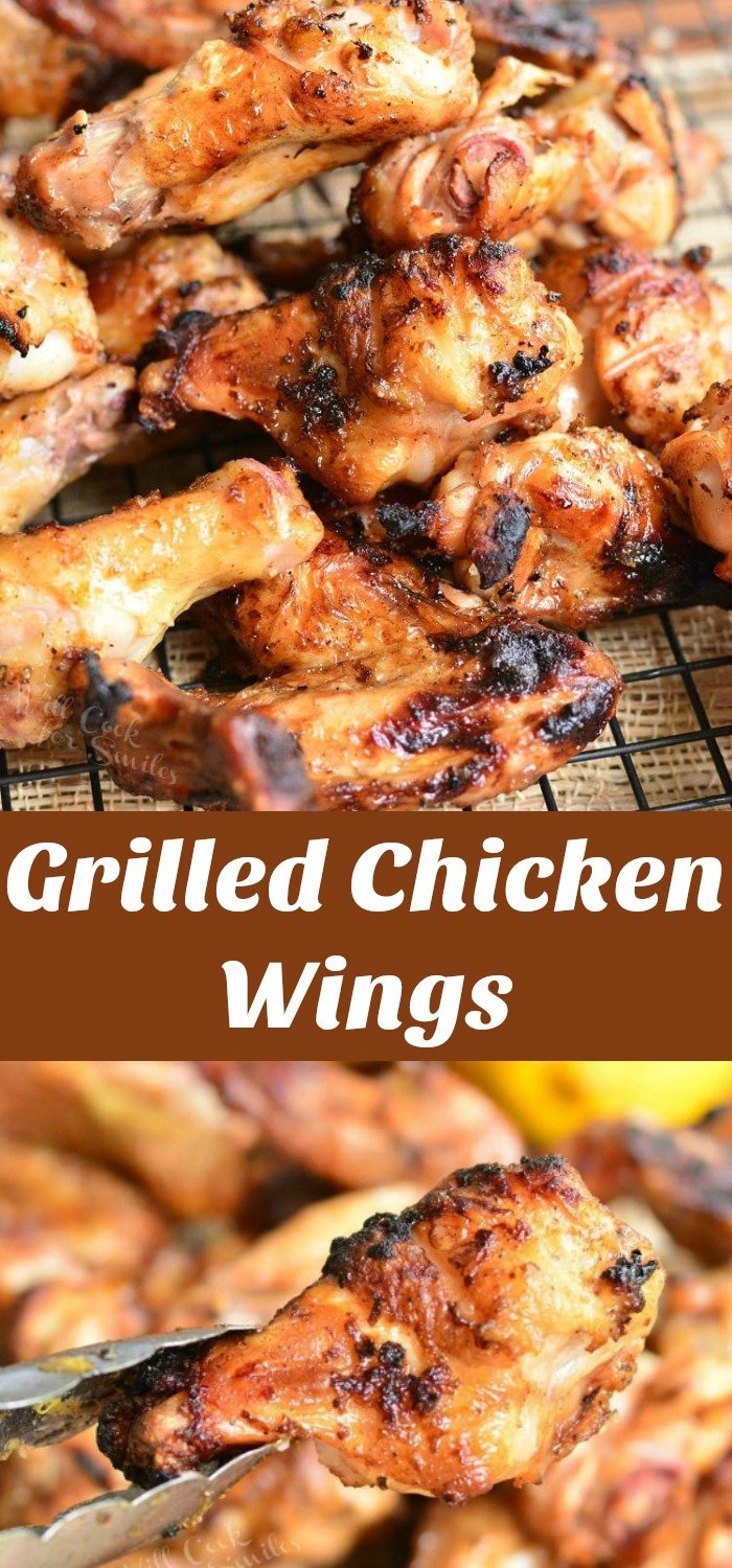 Grilled Chicken Wings stacked up on a cooling rack collage 