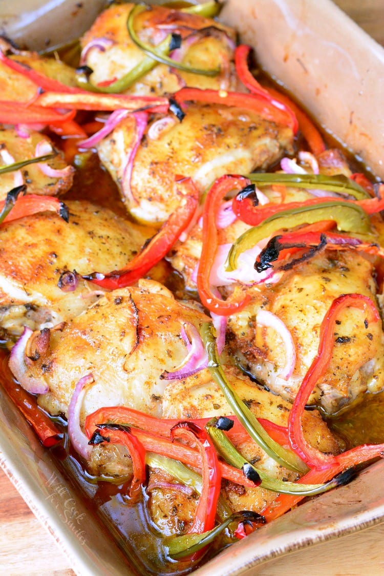 Southwest Chicken Marinade and Baked Chicken in a casserole dish 