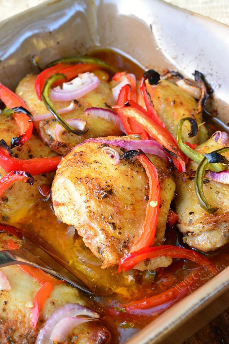 Southwest Chicken Marinade and Baked Chicken in a casserole dish 