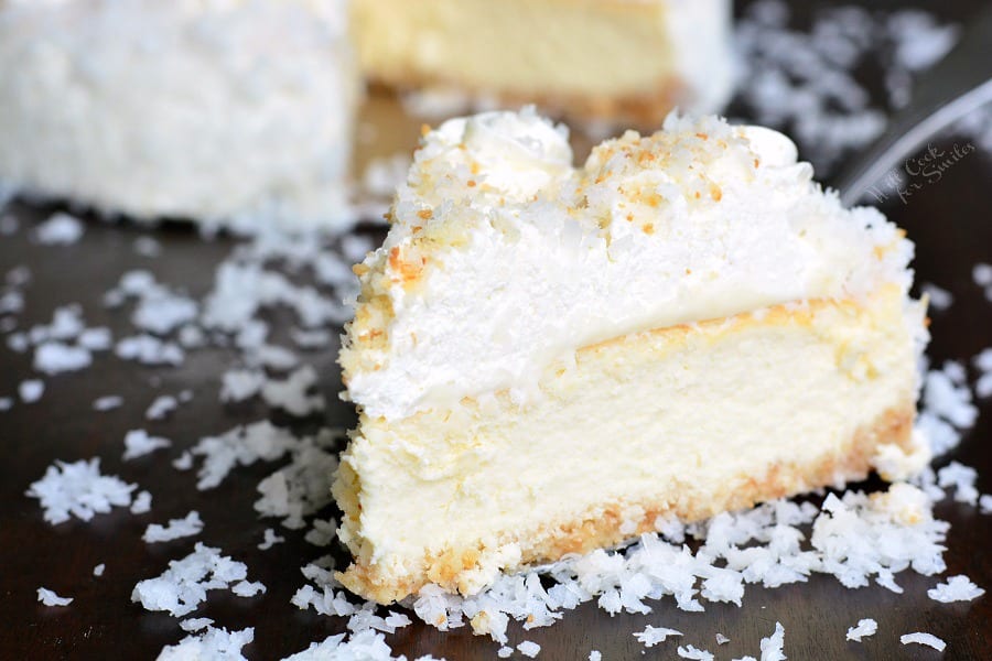 slice of Coconut Cheesecake on a table 