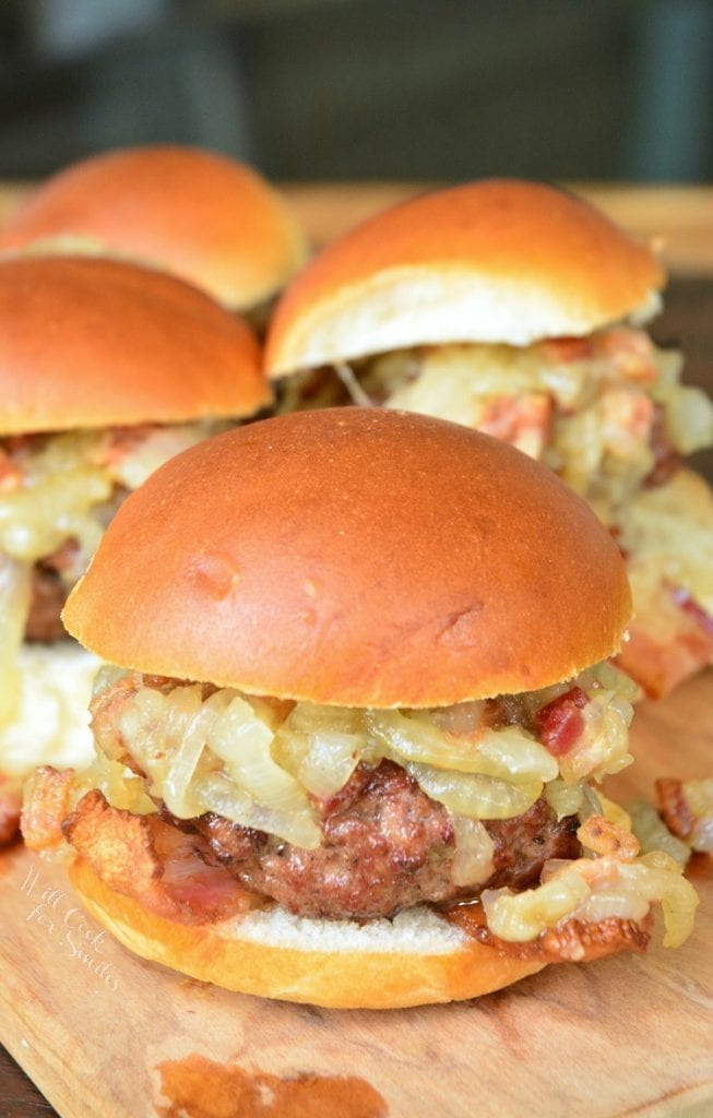 Bacon Burger Sliders with Bacon Caramelized Onions Will Cook For Smiles