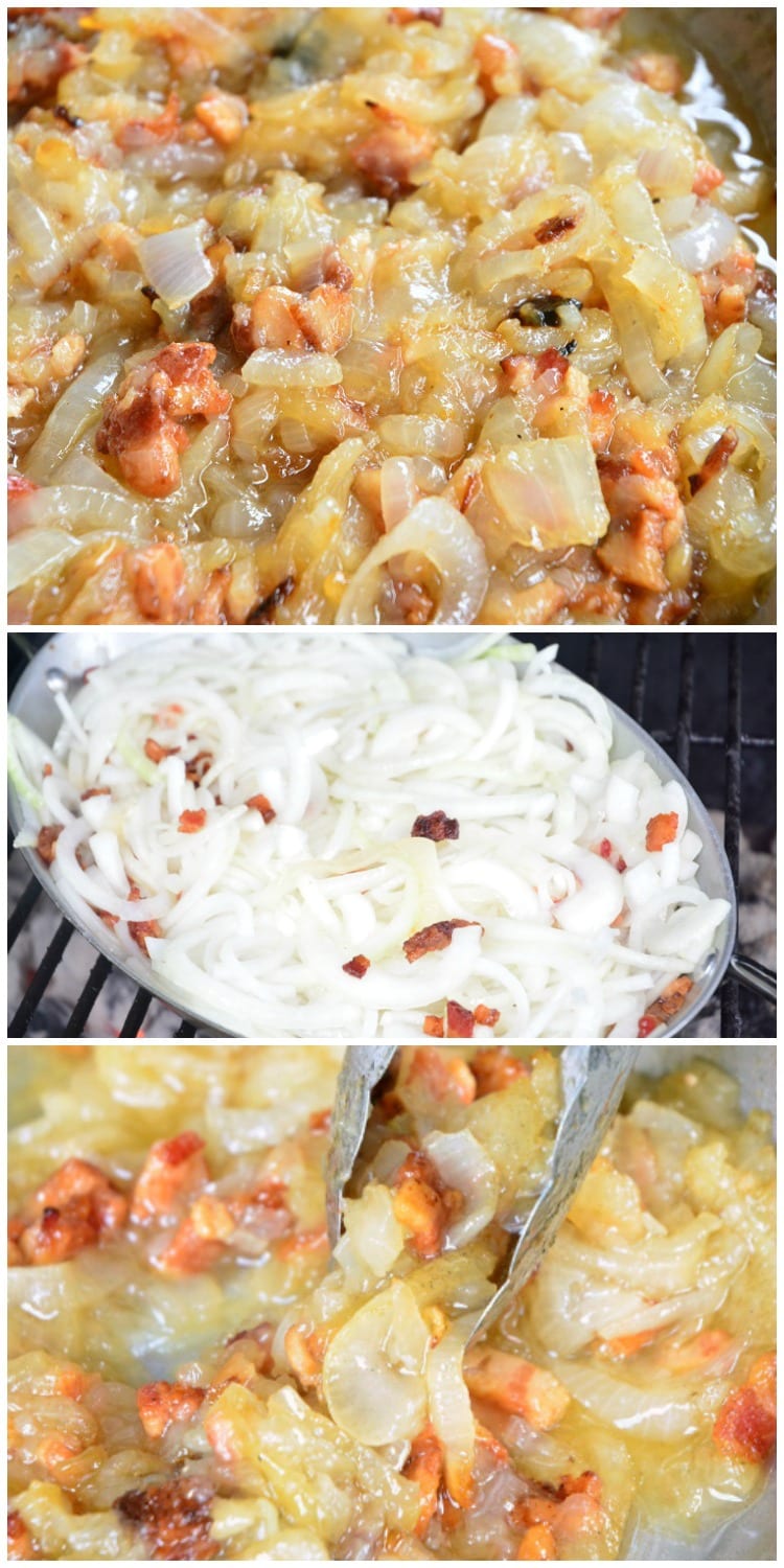 Grilled Bacon Caramelized Onions Recipe collage 