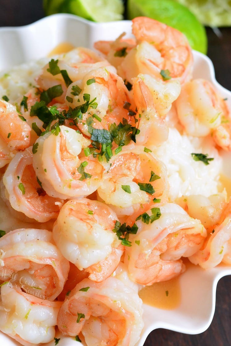 Key Lime Coconut Shrimp and Coconut Rice in a serving bowl 