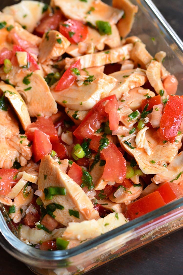 Spicy Mexican Chicken Salad in a baking dish 