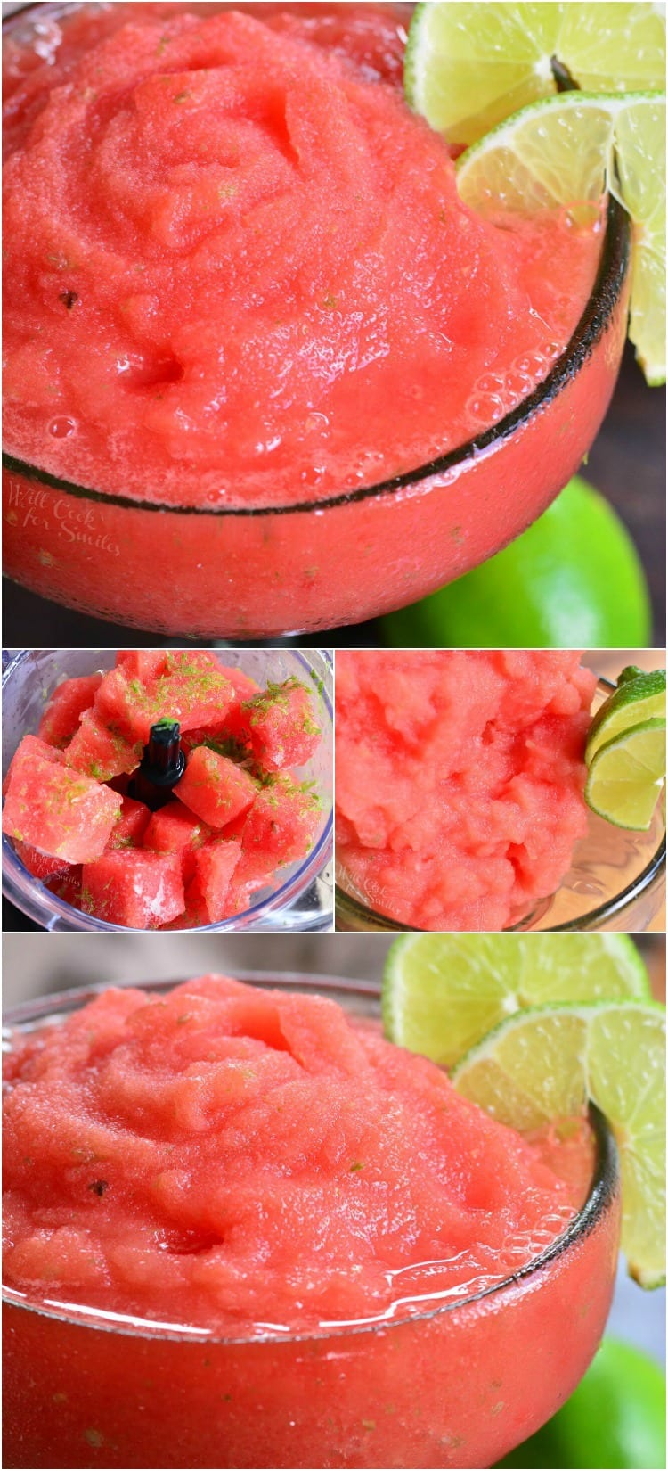 collage of watermelon margarita steps.