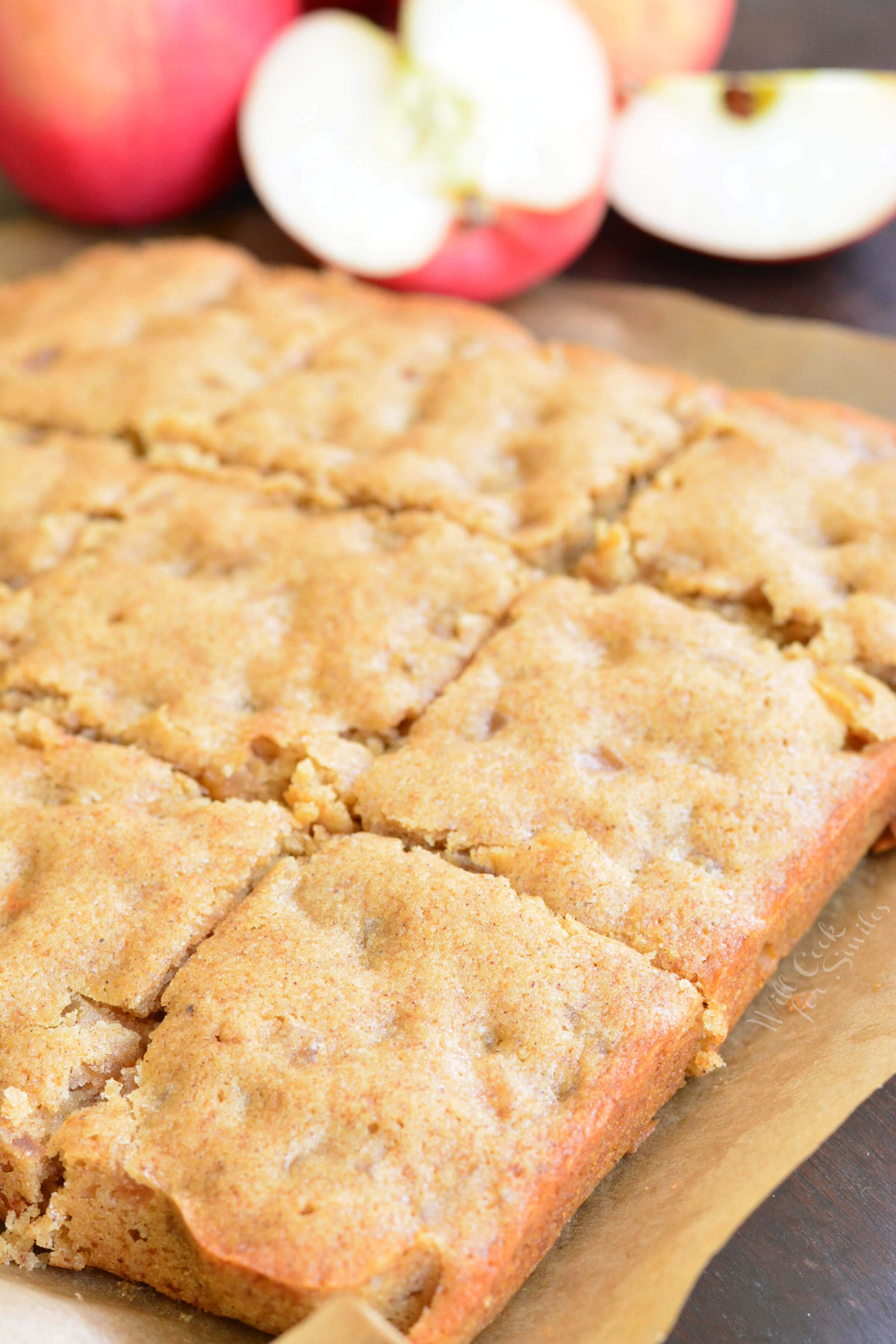 Apple Pie Blondies on parchment paper 