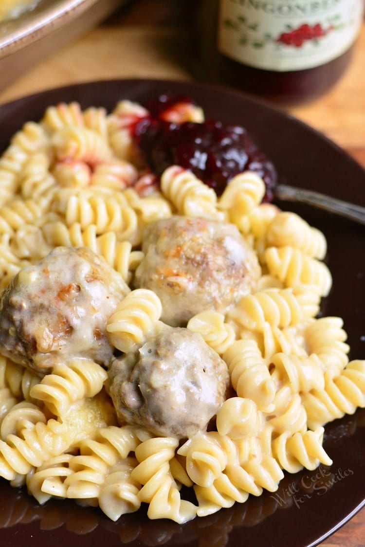 Swedish Meatballs Pasta Casserole on a plate 