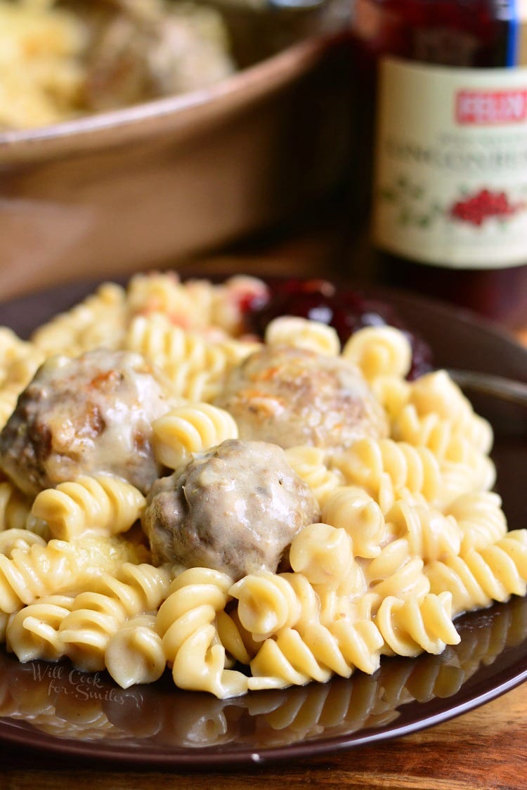 Swedish Meatballs Pasta Casserole on a plate 