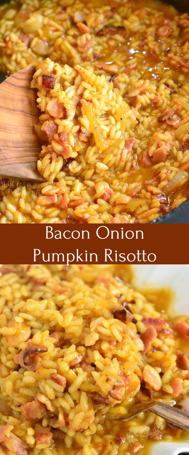 Bacon Onion and Pumpkin Risotto Recipe collage 