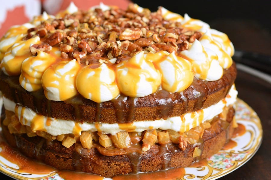 Caramel Apple Carrot Cake on a plate 