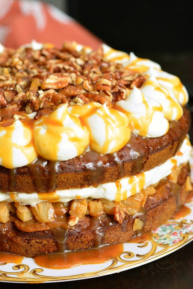 Caramel Apple Carrot Cake on a plate 