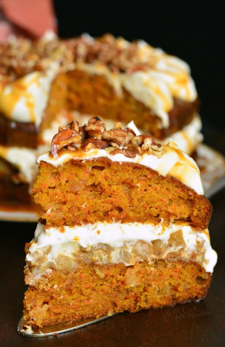 Caramel Apple Carrot Cake with a slice 