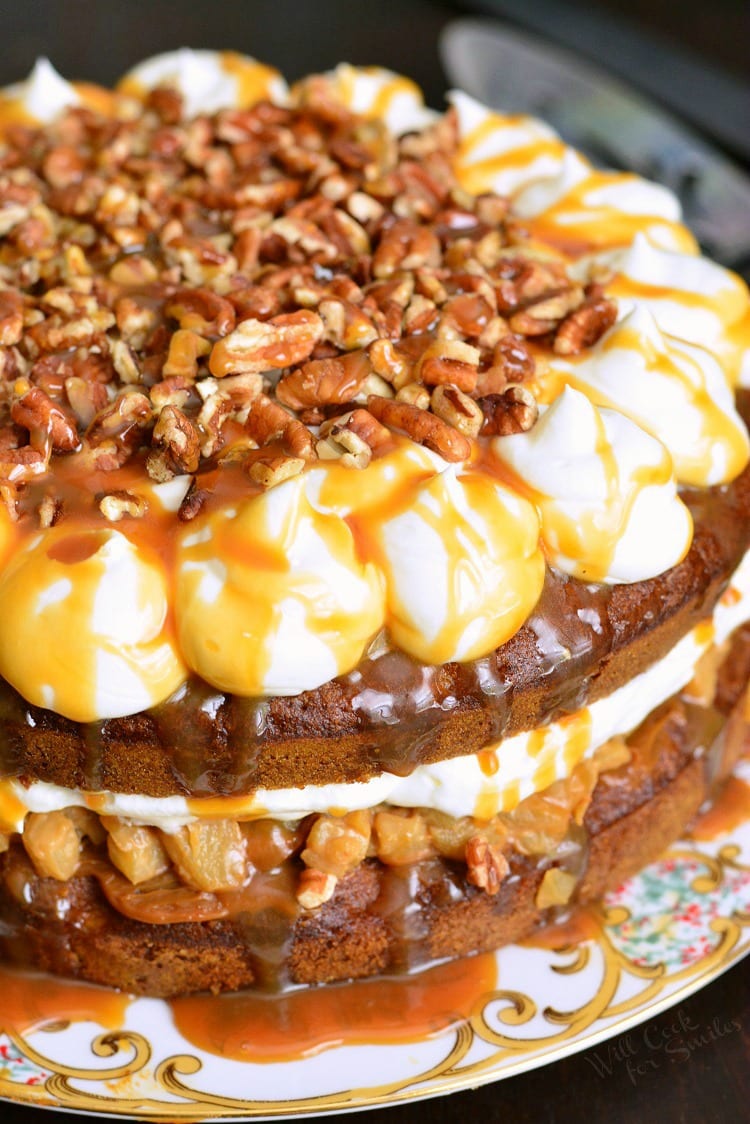 Caramel Apple Carrot Cake on a plate 