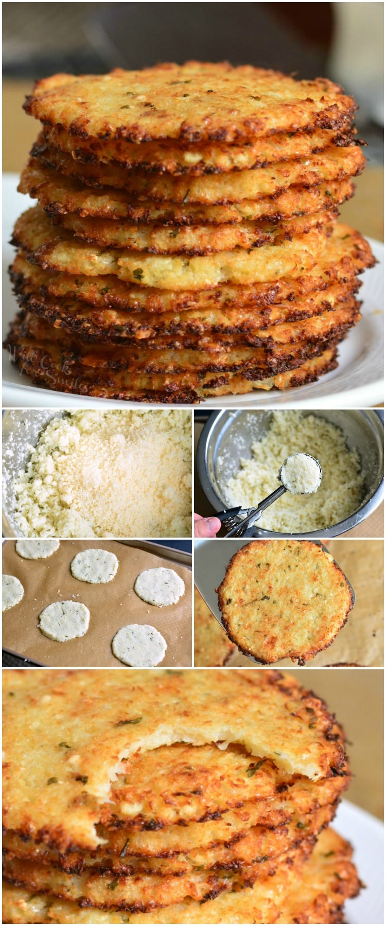 Cauliflower Parmesan Crisps. Amazing cauliflower snack that kids and adult will love. All you need is a head of cauliflower, block of Parmesan cheese, dry parsley flakes, and some garlic powder. #snack #cauliflower #parmesan 