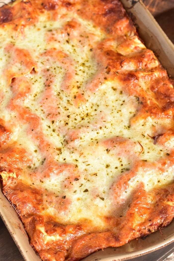 Lasagna in a baking pan 
