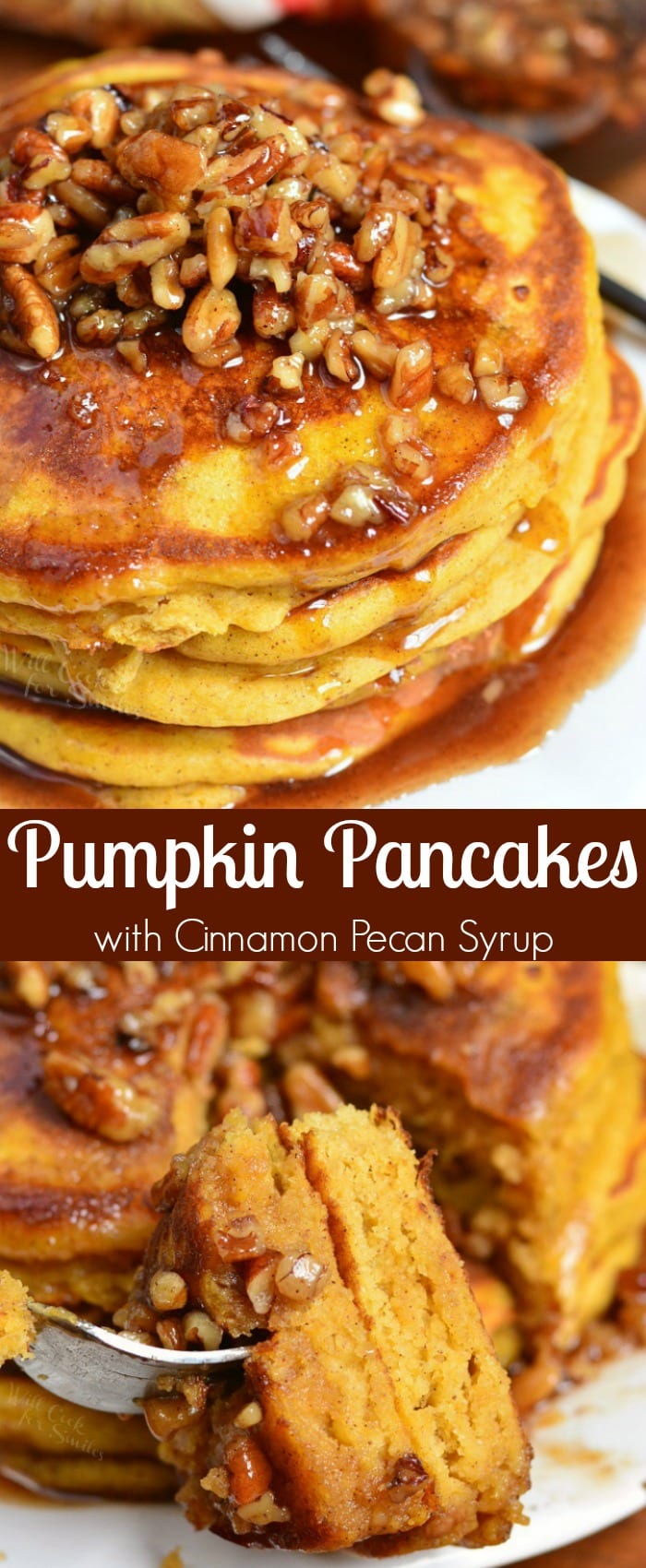 Pumpkin Pancakes with Cinnamon Pecan Syrup collage 