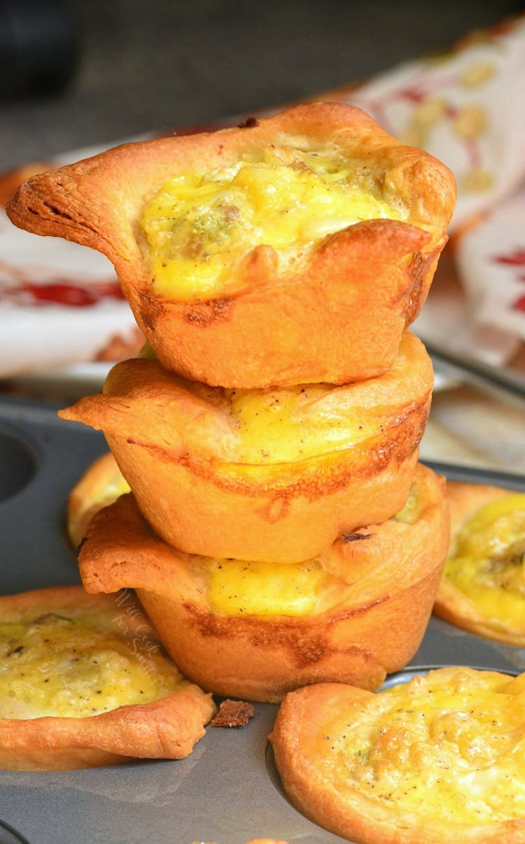 Leftover Turkey Breakfast Egg muffins stacked up on muffin tin 