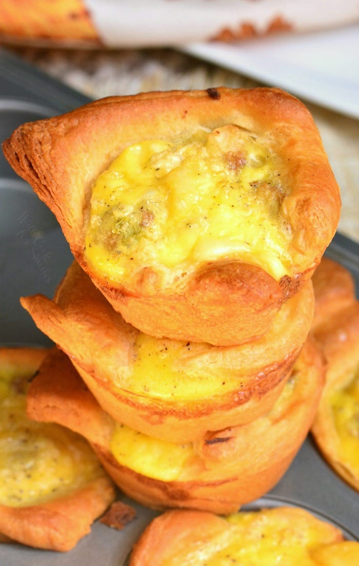 Leftover Turkey Breakfast Egg Muffins stacked up on a muffin tin 