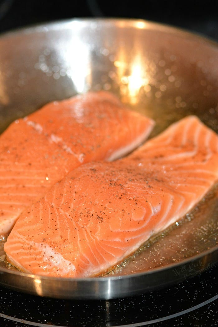 Crispy Skin Salmon in a pan 