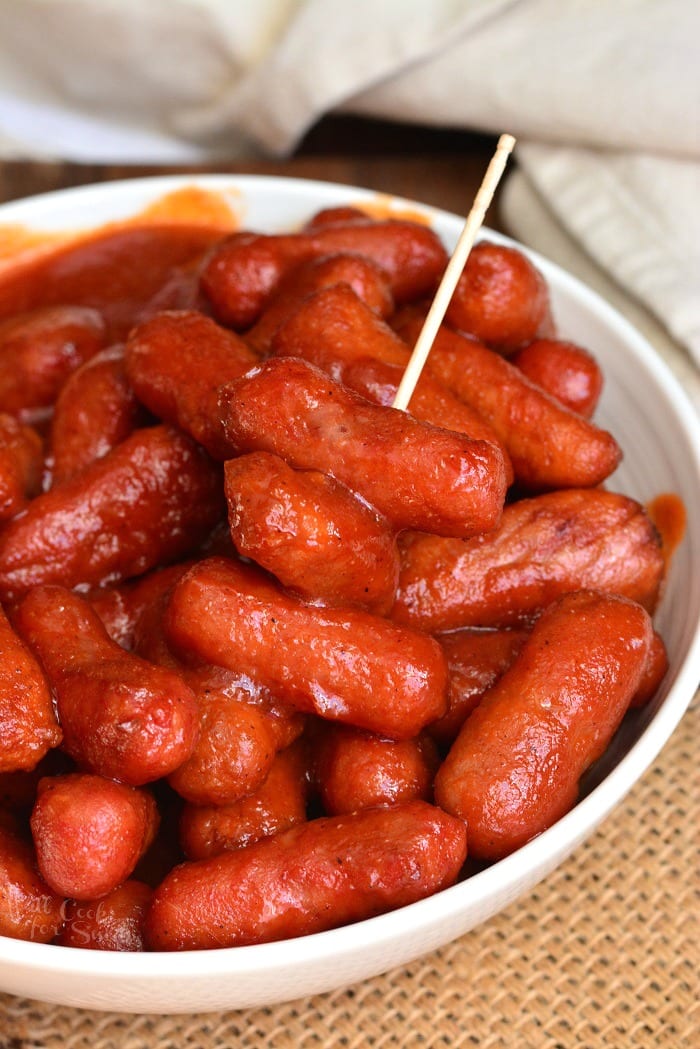 Easy Little Smokies with BBQ Sauce in a serving bowl 