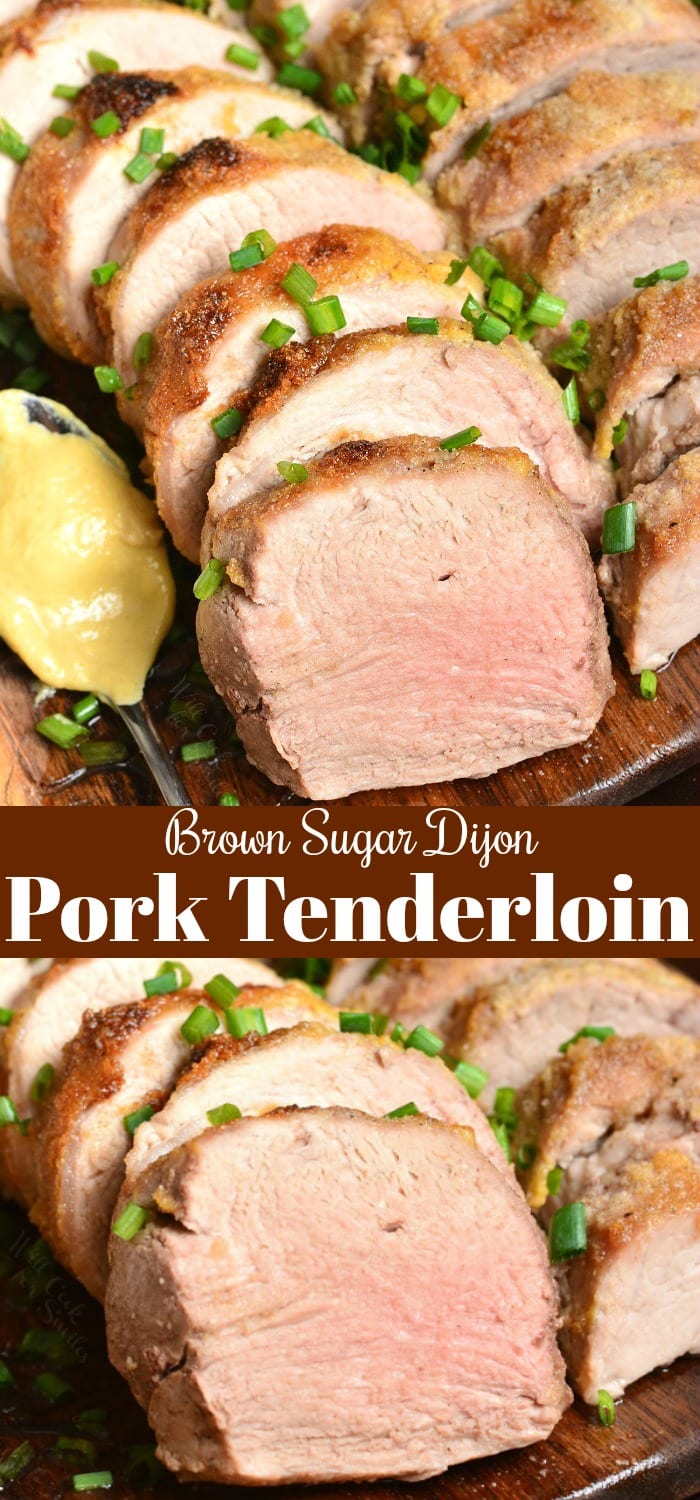 Pork Tenderloin. This pork tenderloin is rubbed with a flavorful mixture of Dijon mustard, brown sugar, and spices. It's prepared in the oven and ready in just 30 minutes. #pork #porktenderloin #dijon #maindish #dinner