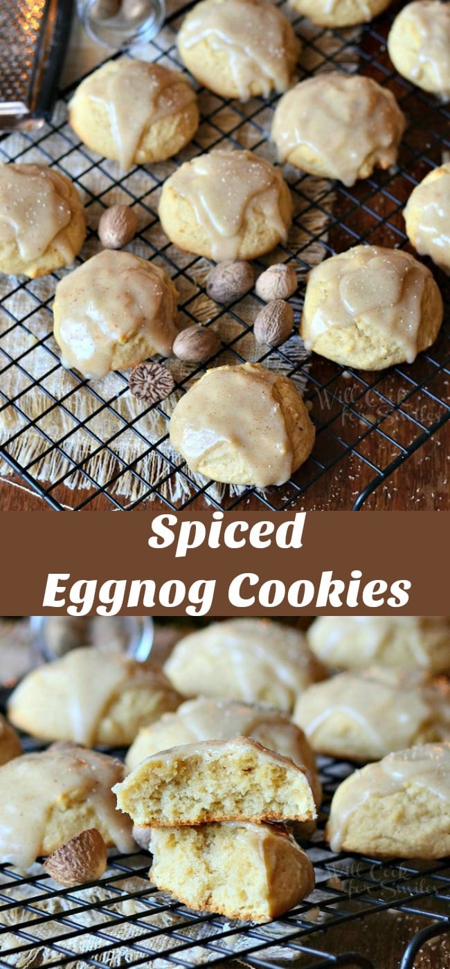 Eggnog Cookies with Eggnog Glaze on a cooling rack 