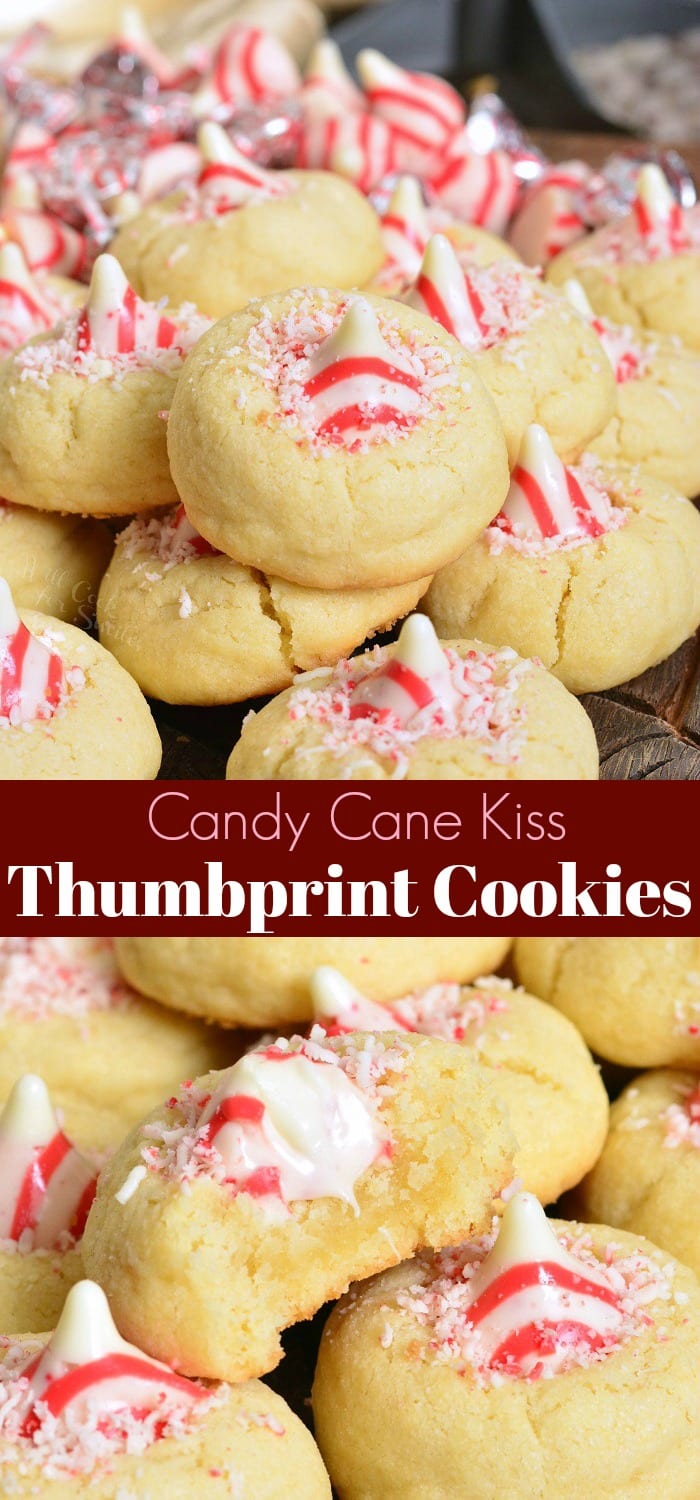 Thumbprint Cookies with Candy Cane Kisses collage 