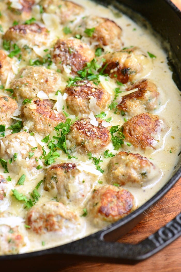 Juicy Turkey Meatballs in a pan