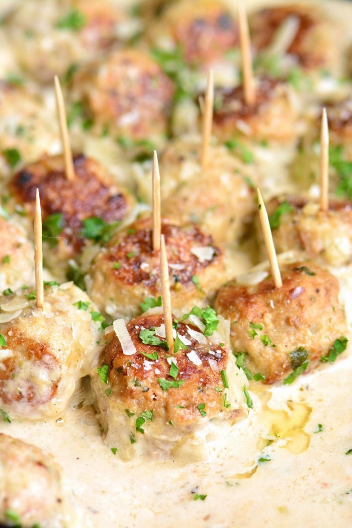 Juicy Turkey Meatballs with toothpicks