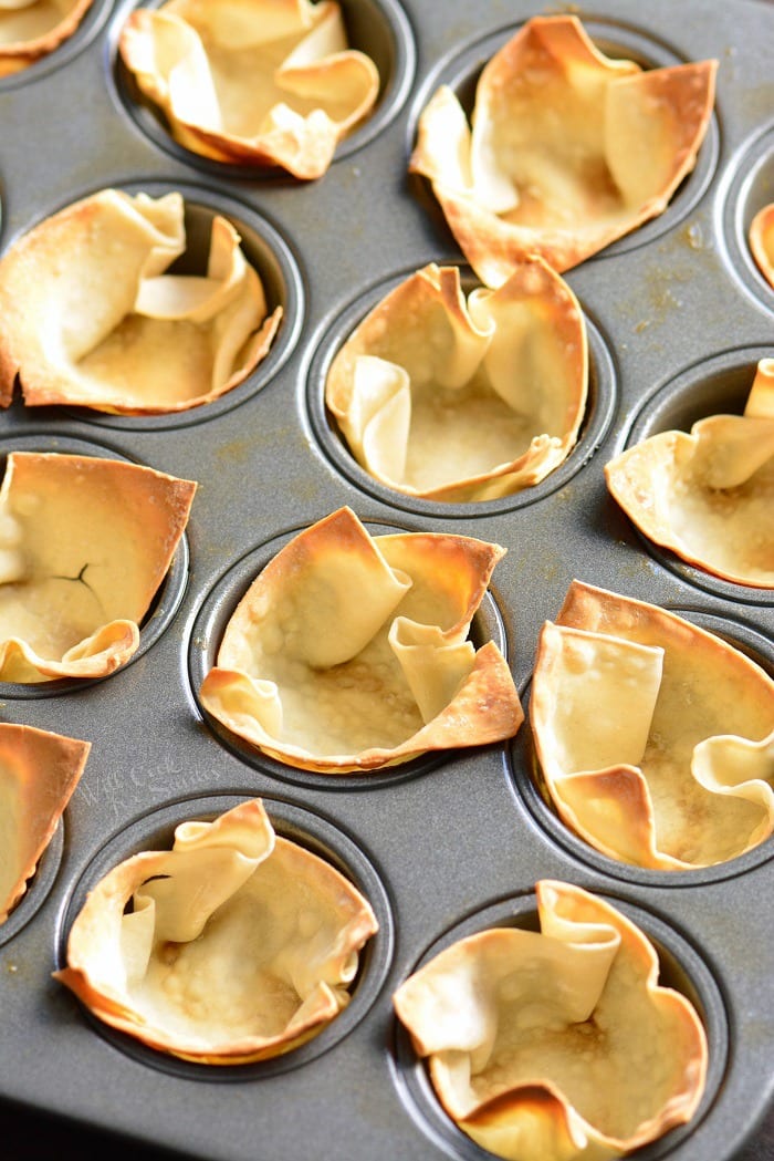 Wanton sheets baked in a muffin tin. 