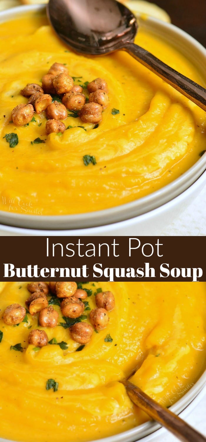 Butternut Squash Soup in a bowl collage 