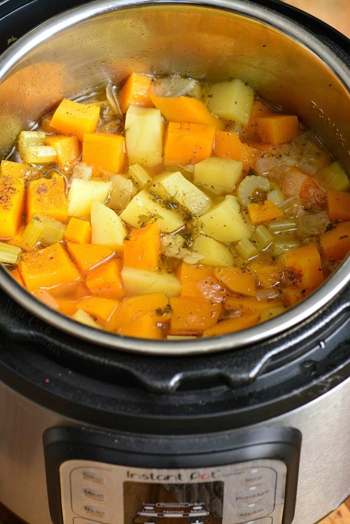 Instant Pot Butternut Squash Soup ingredients inside the instant pot 